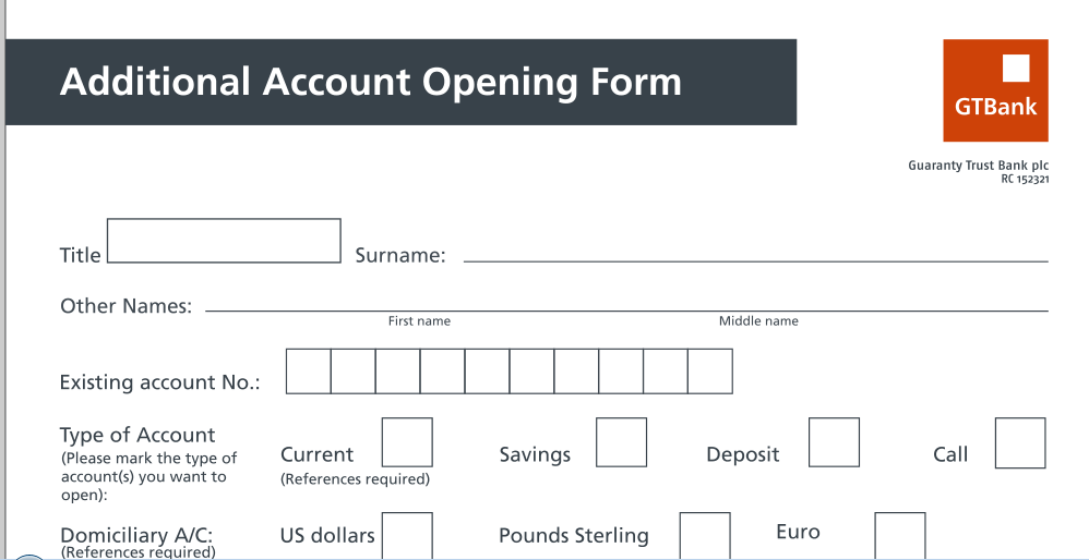 GTBank Domiciliary account Opening For Individual account