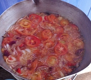 Tomatoes in a frying process