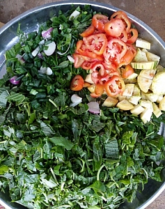 Choped vegetables in a tray