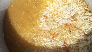 This quantity of water is just enough for this quantity of rice to get cooked, till it becomes soft.