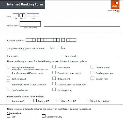 Gtbank internet banking form for creating account