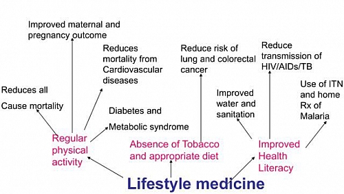 Benefits of Lifestyle Modification by abstinence from taking tobacco, regular physical exercise, and health improvement through Lifestyle Medicine