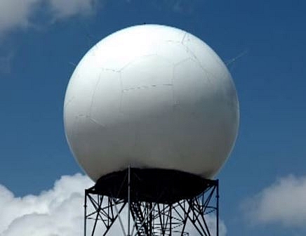 Picture is showing weather radar, it is used for detecting hazardous weather in a meteorological station