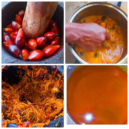 Process of extracting juice from palm fruits for cooking ofe akwu