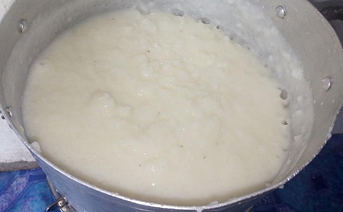 Rice pudding is cooked once it