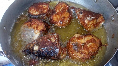 Frying of fish for fish stew