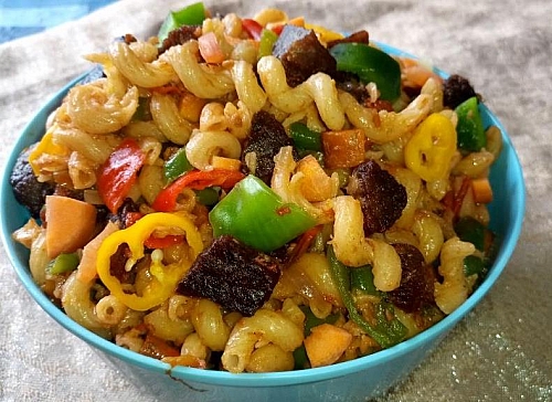 Spicy and flavourful beef macaroni made mixed vegetables