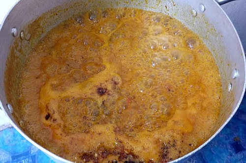 Allow ogbono to simmer on a medium heat a little bit longer before adding okra to it