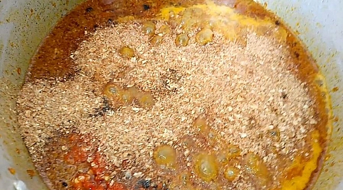 Crayfish, locust beans and peppers are added to the soup at this point, you can as well fry all these in the oil if you prefer that