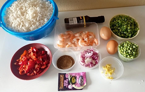Ingredients for shrimp fried rice recipe