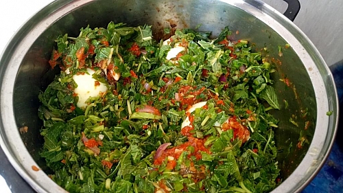 Photo of Spinach contains water, make sure you cook the leaves for few minutes first before attempting to add water, otherwise your stew will be watery Spinach contains water, make sure you cook the leaves for few minutes first before attempting to add water, otherwise your stew will be watery
