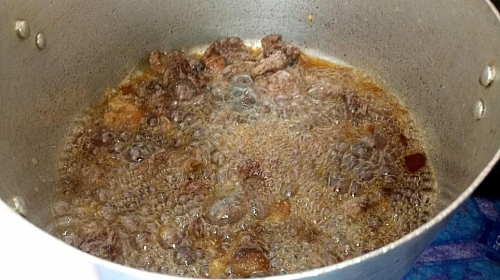Cut your beef into smaller pieces before frying