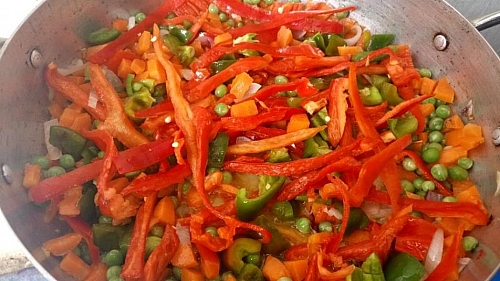 Frying of veggies for coconut fried rice
