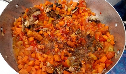 Add carrots, and fish or chicken, then season the sauce with all other ingredients to taste
