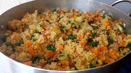 Make sure the couscous is properly coated with the sauce