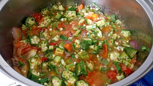 Add the chopped okra and mix properly