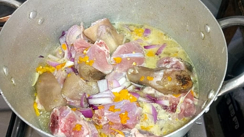 Cooking of goat meat for okra soup