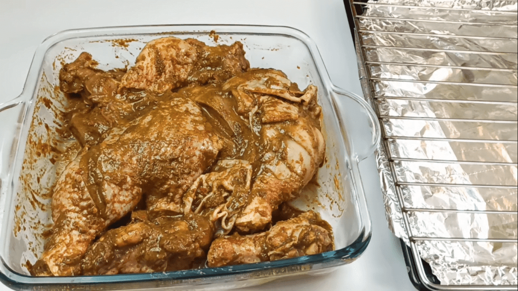Marinated Chicken ready to be grilled for Jerk Chicken Recipe