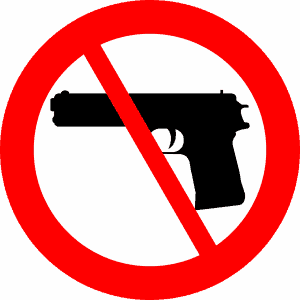 A no gun/firearm violence sign showing a gun crossed out with red