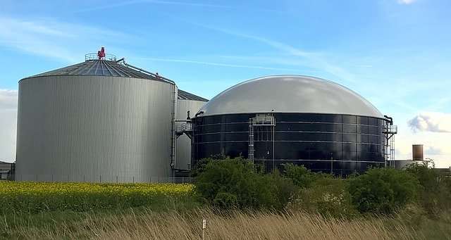 Biomass is converted to energy in a Biogas plant